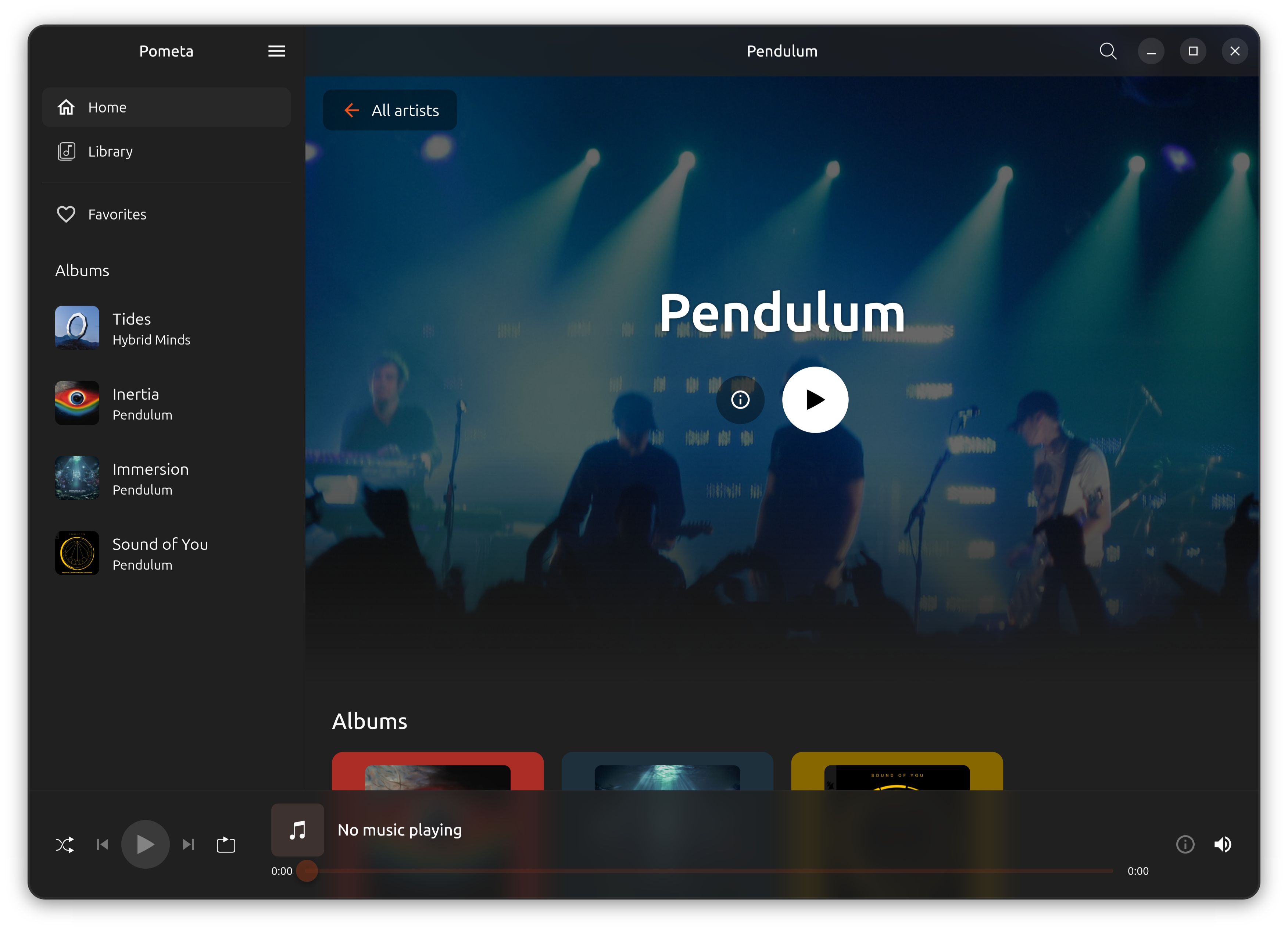 Pometa artist page in the dark Yaru theme